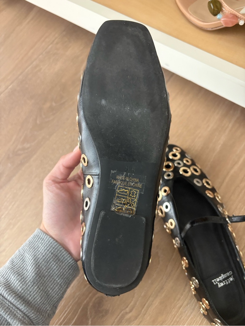 Jeffrey Campbell Black Mary Jane Flats with Gold Eyelet Detail